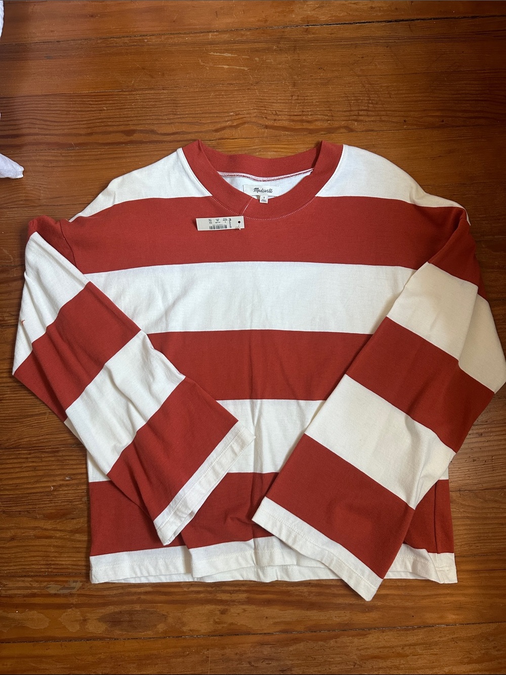 Madewell Red & White Wide-Stripe Long Sleeve Tee